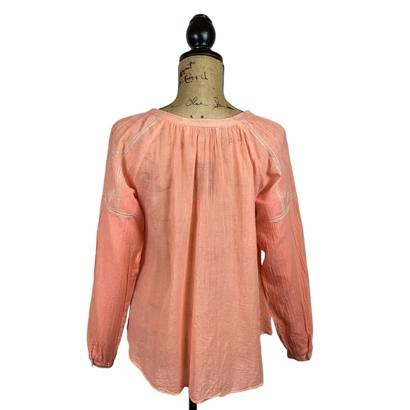 Ann Taylor Loft Embroidered Tie Blouse Orange BOHO Peasant Cottage Core Hippy - Picture 5 of 13